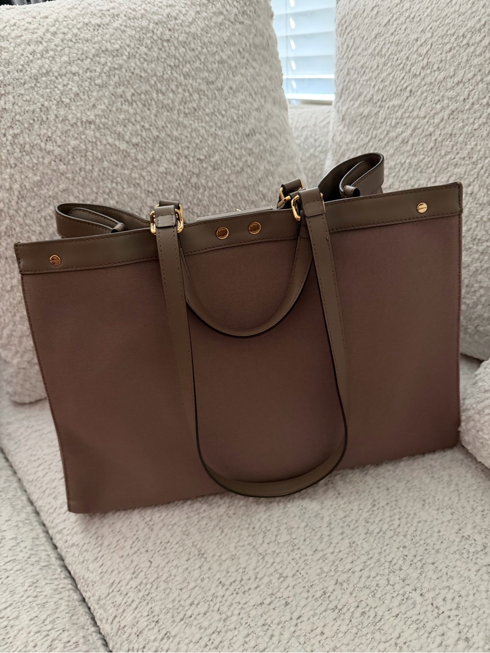 Fendi Brown Zucca Monogram Tote with Gold-Tone Hardware - Picture 14 of 15